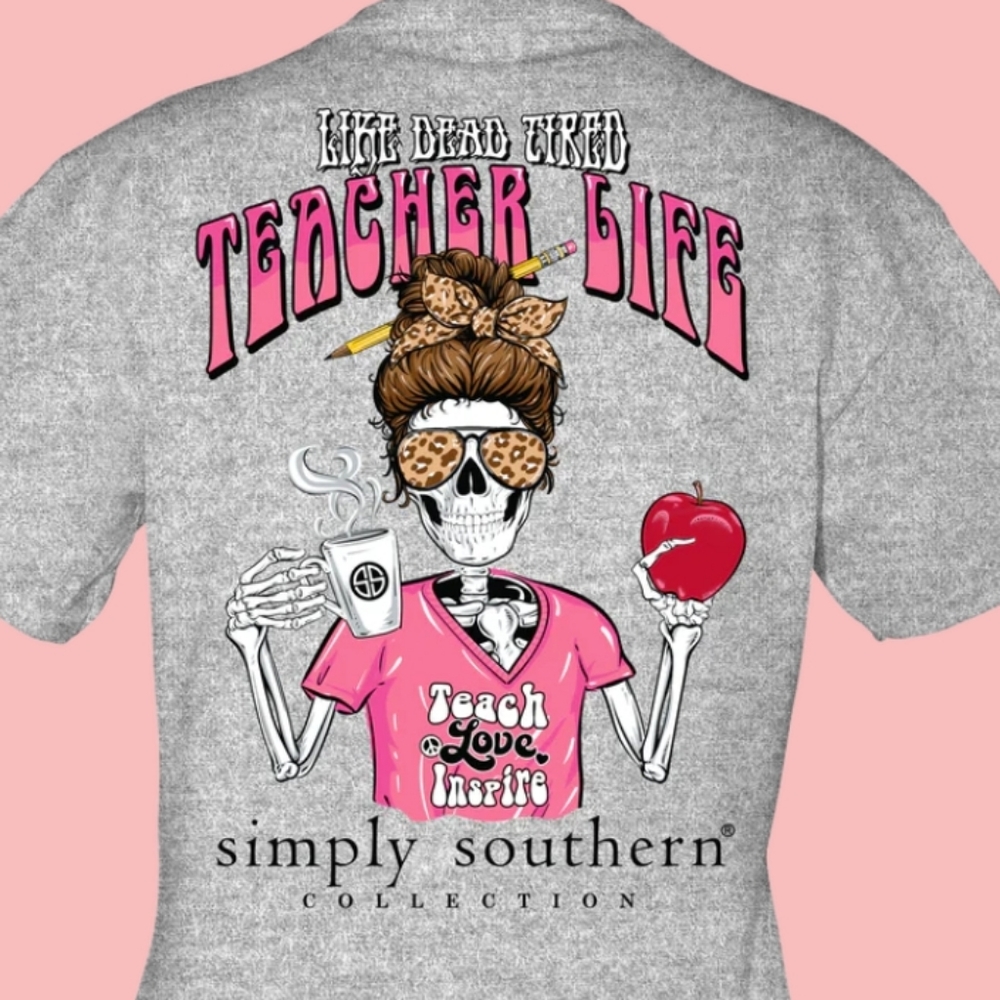 NWT Simply Southern Skeleton TEACHER LIFE Tshirt
